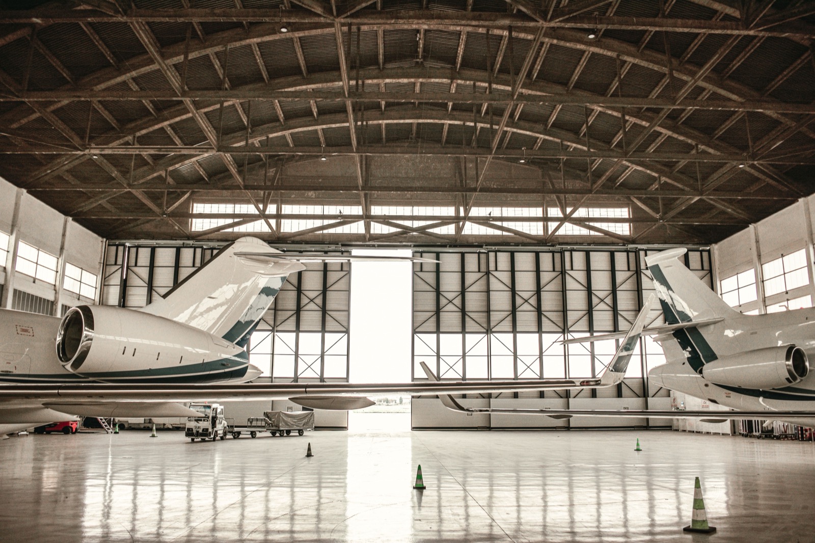 Aircraft in a hangar